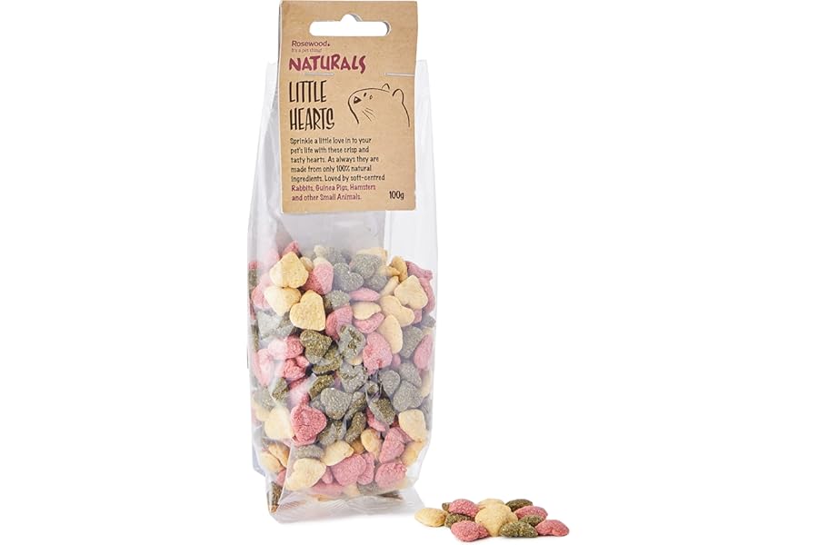 Rosewood Naturals Little Hearts, Small Animal Treats for Rabbits, Guinea Pigs, Chinchillas, Degus, Hamsters, Gerbils, Mice and Rats, 100g