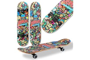 WeLLIFE Skateboard Completo per Principianti - Serie RGX in Legno 80x20 cm, 9 Strati d’Acero Concavo Double Kick, Cuscinetti Abec-7, Disegno su Grip Tape - Adatto a Bambini, Giovani e Adulti