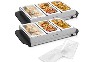 Jago® Chauffe-Plats Électrique - en Acier Inoxydable, Maintien de la Température, Couvercles Transparents - Chauffe-Buffet, Chafing Dish (6 Récipients / 6 x 1.5L (9L))