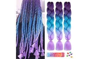 BouGPeng Extension per Treccine Africane 3 Pezzi 24''Kanekalon Treccia Capelli 100 g/pacco Capelli Fibra treccia di scatola per Crochet Twist Intrecciare Capelli(Viola Scuro-Blu Mare-Viola Chiaro)