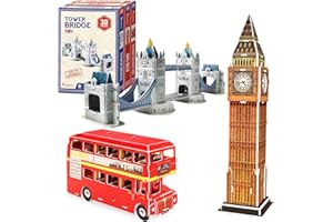 CubicFun 3d Jigsaw Puzzle for Kids UK London Architecture Building Model Landmark Kit Gift for Children, Tower Bridge Big Ben (Small 3 UK Puzzles)