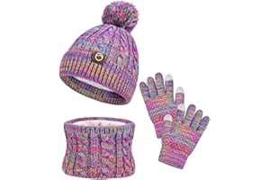 FCXVXCL Set Invernale Bambini 3 Pezzi Ragazze Cappello Sciarpa Guanti Set di Accessori Invernali Con Morbida Fodera di Berretto A Maglia,Scaldacollo E Guanto,Età 3-10 Anni