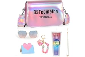 BSTcentelha Natale Regali di compleanno personalizzati per ragazze di età 7 8 9 10 11 12 13 14 15 16| Arcobaleno Glitter bottiglia, Portachiavi,Biglietti,Crossbody chic, scatola regalo a tema cuore