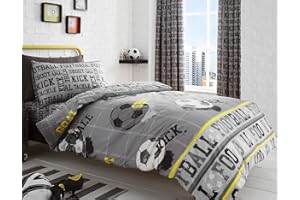 Bedlam Kinder-Bettwäsche-Set mit Fußballmotiv, Einzelbett, Grau und Gelb