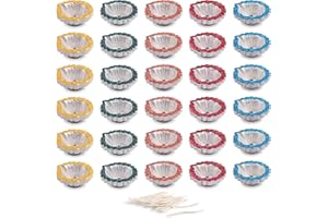 KSJONE 30 Pcs Colourful Clay Diya with Cotton Wicks Diwali Decoration Traditional Terracotta Natural Earthen Oil Lamp Deepak Welcome Dia Handmade Earthen Diyas for Lighting Decoration