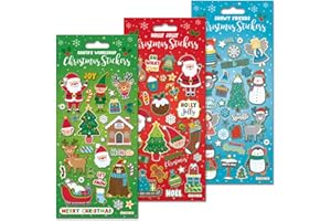 Paper Projects Sparkly Reusable Christmas Sticker Collection | Big Bundle for Decoration and Stockings |Non-Porous Surfaces,Red / Blue / Green,24.5cm x 11cm