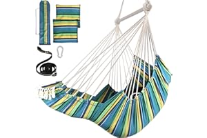 ‎CHIHEE Chihee Hängesessel Hängende Schaukel 2 Kissen Enthalten,Langlebige Spreizstange Hängesessel aus Baumwollgewebe Seitentasche Großes Quastenstuhl-Set Fußstützenstütze Unterschenkel Fuß Komfortabel