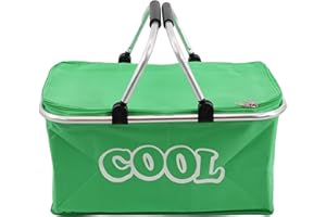 The Magic Toy Shop Mint Green Cool Bag – 35L Large Insulated Picnic Basket, Folding Cooler Box with Sturdy Aluminium Frame & Strong Handles, Ideal for Camping, Shopping, Outdoor, Versatile Use