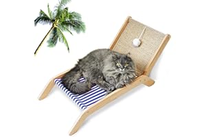 PETKARAY Beach Chair Cat Hammock, Elevated Cat Beds for Indoor Cats, Original Cozy Cat Lounger with Sisal Scratcher and Toy Ball