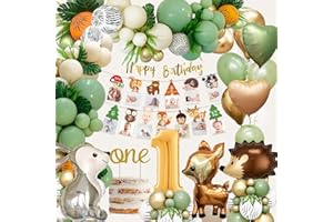 Decoration Anniversaire 1 an Fille Garcon, Vert Ballon Anniversaire 1 an, Ballon 1 an et Ballon Animaux Jungle, Banderole Joyeux Anniversaire, Deco Fête Anniversaire Jungle