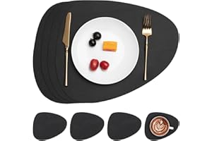 Myir JUN Skórzane podkładki i podstawki, zestaw dwustronnych zmywalnych plastikowych podkładek antypoślizgowych trójkątnych (zestaw 4 sztuk, czarny)