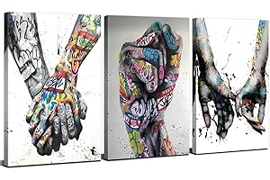 AREBOLO Banksy Toile Art Mural Pour Le Salon Chambre à Coucher Abstrait Graffiti DéCor Mural Classique Art De Rue Romantique Amour Mains Peintures Minimalistes Impressions Oeuvre DéCorations 30x40cm 3PCs
