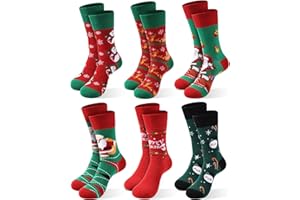 MOONLIGHT MANOR 6 paires de chaussettes de Noël pour femmes, chaussettes à col rond tricotées de Noël cadeaux d'hiver doux et chauds pour les vacances chaussettes de nouveauté du père Noël fr taille 6 - 11