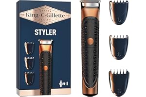 KING C. GILLETTE Gillette King C Tondeuse Electrique A Barbe Pour Hommes, 3 Sabots Interchangeables Pour Définir Les Contours Du Visage, Lame De Précision, Étanche, À Pile Sans Fil, Technologie Braun