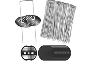 BABAHUANHUAN 50 Pieux de Terre en U pour Toile Anti-Mauvaises Herbes, 150x40mm Ancres de Sol Galvanisées Anti-Rouille pour Jardin, Camping, Gazon Synthétique, avec 50 Rondelles