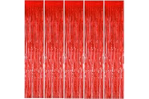 5 stycken glittergardiner röd, 1 x 2 m metallisk glittergardin fransar