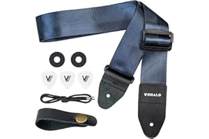 VOHALO Gitarrengurt für Akustik- & E-Gitarren Extra gepolsterte Schulterauflage Vintage Blumenmuster 100-150cm verstellbar inkl. Plektren & Zubehör