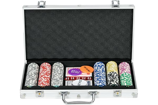 SPORTNOW Mallette de Poker Coffret de Poker Complet, verrouillable, avec 300 jetons 5 dés 2 Jeux de Cartes 3 Boutons 1 Tapis en Feutre + 2 clés Aluminium