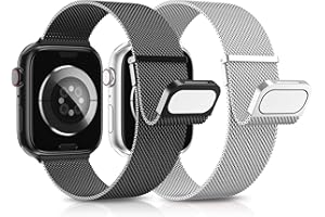 AMSKY 2 Pièce Magnétique Bracelets Compatible avec Bracelet Apple Watch 44mm 40mm 46mm 42mm 45mm 41mm 38mm 49mm, Metal Milanais avec 2 Aimant pour iWatch Serie 11 10 9 8 7 6 5 4, SE Ultra 3 2 1