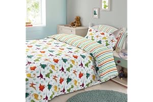 Dreamscene Copripiumino e Federa Dinosauro Reversibile Righe, Matrimoniale