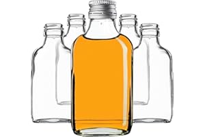 KADAX Petaca de 100 ml, 10 unidades, pequeñas botellas de cristal con tapón de rosca, botellas vacías para rellenar, mini botellas de licor, botellas de licor (plata)