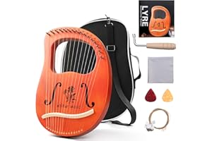 LOLUNUT Lyre Harp,16 String Mahogany Lyre Instrument with Tuning Wrench,Replace String Set,Manual Book (16 string-Begonia)