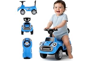 sun baby Macchinina Cavalcabile per Bambini Go Go Fassion, Macchina a spinta da 12 mesi, effetti sonori, sedile e ruote in plastica, protezione antiribaltamento (Blu)