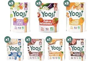 Yooji - 30 Repas Bio et MSC Pour Bébé dès 9 Mois - Purées de Légumes Premiers Morceaux, Viandes françaises et Poissons pour la Diversification Alimentaire - 7 Variétés Prêtes à Cuisiner - Pack x13