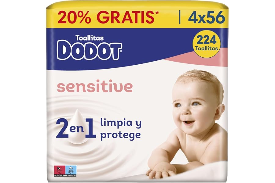 Dodot Sensitive Baby Wipes - Pack of 4 x 56 Wipes - Total: 224 Wipes