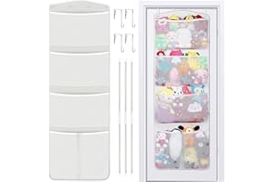 RZMAYIS Stuffed Animal Storage, with 3 Large Pockets and 2 Medium Pockets, Over The Door Organizer Storage for Closet, Baby, Plush Toy, Hanging Door Organizer for Nursery, Bedroom, Bathroom, Kids Room (White)