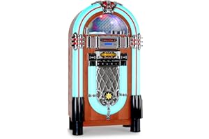 auna Graceland XXL II Jukebox Style années 50 (Port USB, Lecteur de Carte SD, entrée AUX, Sortie RCA, Radio FM/AM, Lecteur CD Compatible mp3, éclairage LED)