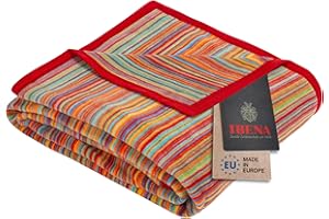 ‎IBENA Ibena Malang Kuscheldecke 100x150 cm – Kniedecke bunt, fröhliche Streifendecke aus hochwertiger Baumwollmischung, kuschelweich und angenehm warm