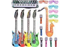 GUASSLEE Gonflable Rock Star Toy Set-18 pièces gonflables Party Props-4 Guitare Gonflable,6 Microphones,6 Shutter Shading Glasses,1 Saxophone