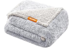 Feandrea wodoodporny kocyk dla psa, długi pluszowy koc dla małych i średnich psów, kotów, 127 x 102 cm, L, polar Sherpa, dwustronny, ochrona sofy, Ombre szary PPB005G01