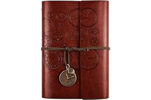 ASTEN Diario di Viaggio in Pelle, Ricaricabile, con Rilegatura a Spirale Vintage, Quaderno di Viaggio Taccuino in Pelle, con Carta a Righe, Regalo per Ragazze, Ragazzi A6, 18 x 13 cm, colore: rosso marrone