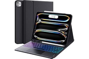 CHESONA Teclado iPad Pro 13 (M4, 2024), 3-Zonas 7-Colores Retroiluminada, Trackpad Inteligente, 2 Canales BT, 3 Ángulos Ajustables, Teclado Desmontable Magnético para iPad Pro 13 2024, Negro