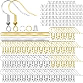 300 Pieces Hooks Earrings (Silver and Gold) | Hypoallergenic Earring Hooks with Clear Rubber Stopper and Coil