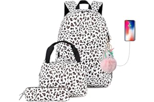 misognare Teen School Backpack Set Leopard Print Book Bag with Lunch Box Pencil Case Lightweight Casual Daypack for Girls and Boys (Leopard Brown)
