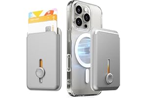 Sinjimoru MagSafe Wallet, Magnetische Kartenhalterung für bis zu 3 Karten mit Schnellzugriff per Knopfschieber, kompatibel mit iPhone 12–17, M-Viica Button Wallet Silber