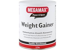 ‎MEGAMAX NUTRITION Megamax Weight Gainer Vanille 1,5 kg 0,5% Fett | Vitamine, hochwertige Kohlenhydrate & Proteine ideal für HardGainer u. Untergewicht | Aufbaunahrung für Massephase, Masseaufbau & Zunehmen