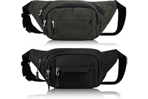 Meng Jiaran 2 Pack Bum Bag Bumbag for Men Women,Waterproof Waist Fanny Pack for Ladies, 4 Zip Pockets Adjustable Belt Cross Body Bumbags for Sport Running Walking Travel Cycling,Black,Grey Green