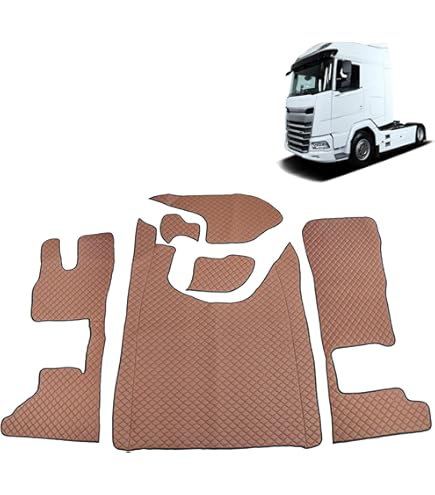 Adomo LKW-Shop | Kunstlederfußmatten mit Sitzsockel für DAF ab 2021 XG, XG klappbar braun | LKW-Zubehör
