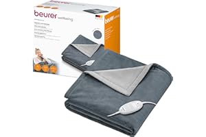 Beurer HD 75 Termocoperta Morbida Coperta Riscaldata, 6 Livelli di Temperatura, Lavabile in Lavatrice, con Spegnimento Automatico ed Extra Sicura 180 x 130 cm, Color Grigio Scuro