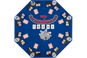 COSTWAY 1.2M/48 Inches Poker Table Top, 8 Player Foldable Texas Holdem Poker Mat with Carrying Bag, Cup Holders, Chip Trays, Portable Blackjack Tables Topper for Card Casino Game (Blue)