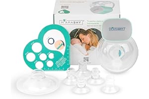 MAMASHY Tiralatte Elettrico Portatile - Tiralatte Indossabile Unico con 6 Taglie incluse all’interno del pacco, Serbatoio in morbido Silicone 180ml, Accessori Neonato per allattamento
