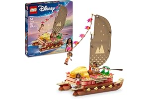 LEGO | Disney Vaiana 2 Canoa de Aventuras de Vaiana - Barco de Juguete con Vela Textil, Hoguera, 3 Mini Muñecos Inc. Loto y Moni y Cerdito Púa - Regalo Creativo para Niñas de 6+ Años y Fans 43270