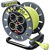 Masterplug Pro-XT Four Outlet Open Cable Reel Reel with Winding Handle, Thermal Switch and Power Switch, 25m High Visibility