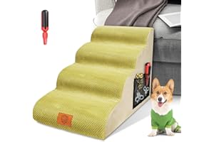 Myiosus Dog Stairs for Small Dogs, Foam Dog Steps for Bed Sofa with Washable Cover & Non-Slip Surface, 4-Step Waterproof Pet Ramp Ladder for Old & Injured Pets, 73 x 51 x 35cm, Yellow