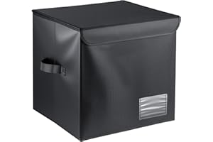 LN COZY CORNER Vinyl Record Storage Box Holds 90 12-Inch Records Stackable Collapsible Records Case LP Organizer Crate with Dust-Proof Lid Portable Handle for Collecting Valuable Album