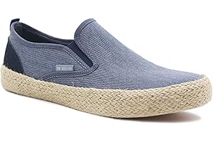 Dr Keller Mens Canvas Slip On Denim Lightweight Casual Pumps Woven Rope Sole Boat Shoes Flat Deck Shoes
